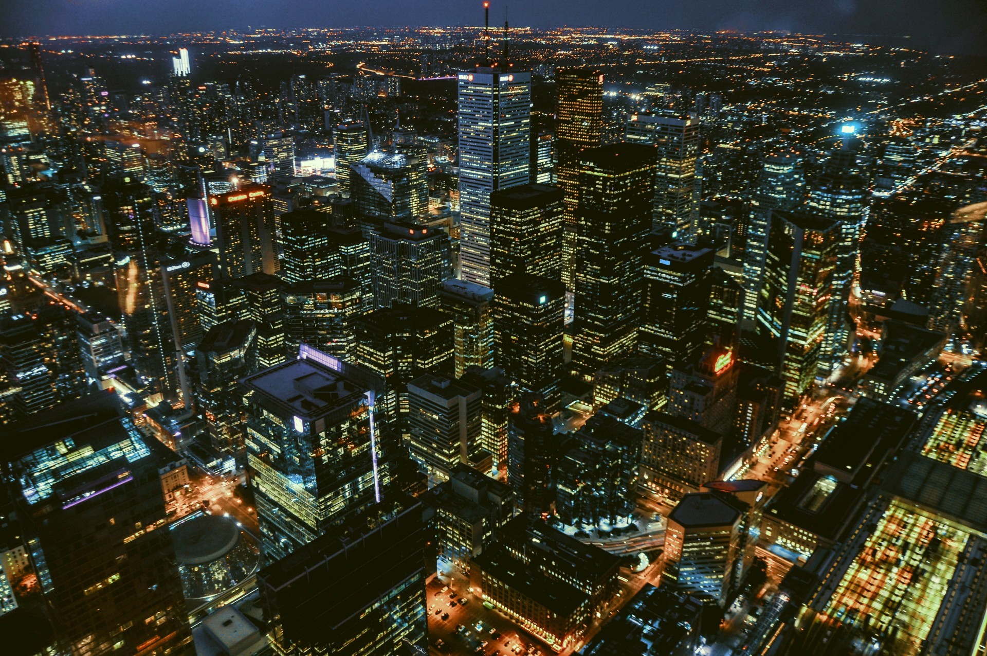 Ariel view of Toronto by night
